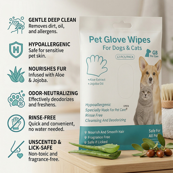 Pet Cleaning Glove Wipes (Gentle & Hypoallergenic)